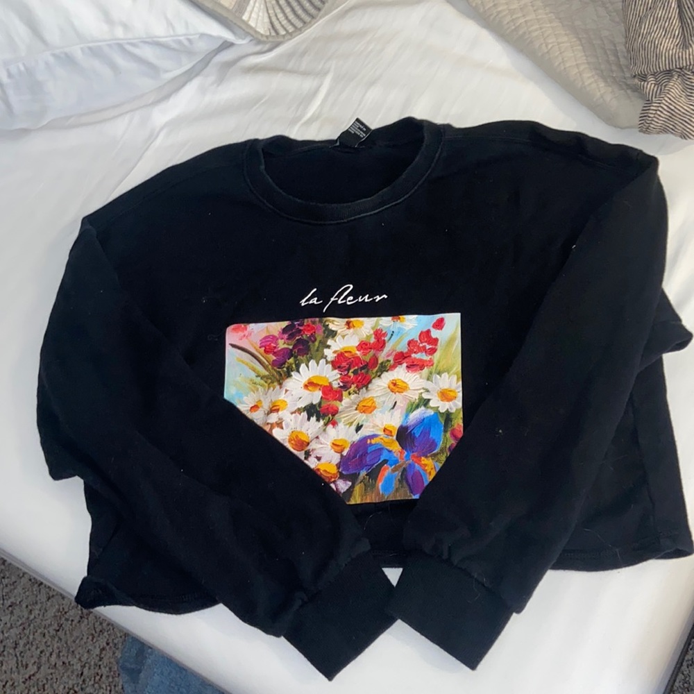 Cropped Floral Print Graphic Crewneck size large